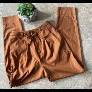 FRANK and Oak brown pleated belted high waisted pants